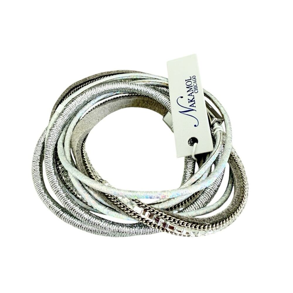 Nakamol Chicago Wrap Bracelet silver sparkly rhinestone iridescent NWT